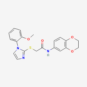 B2760378 N-(2,3-dihydro-1,4-benzodioxin-6-yl)-2-[1-(2-methoxyphenyl)imidazol-2-yl]sulfanylacetamide CAS No. 893381-15-2