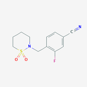 molecular formula C12H13FN2O2S B2760404 4-[(1,1-二氧噻二氮-2-基)甲基]-3-氟苯甲腈 CAS No. 1772883-01-8