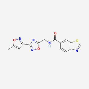 molecular formula C15H11N5O3S B2760422 N-((3-(5-methylisoxazol-3-yl)-1,2,4-oxadiazol-5-yl)methyl)benzo[d]thiazole-6-carboxamide CAS No. 2034375-69-2