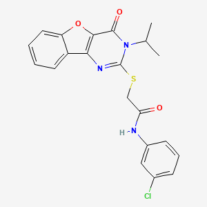 molecular formula C21H18ClN3O3S B2760439 N-(3-chlorophenyl)-2-[(3-isopropyl-4-oxo-3,4-dihydro[1]benzofuro[3,2-d]pyrimidin-2-yl)thio]acetamide CAS No. 866873-92-9