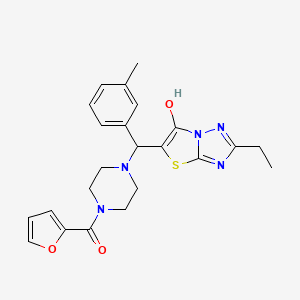 molecular formula C23H25N5O3S B2760446 (4-((2-Ethyl-6-hydroxythiazolo[3,2-b][1,2,4]triazol-5-yl)(m-tolyl)methyl)piperazin-1-yl)(furan-2-yl)methanone CAS No. 898349-66-1