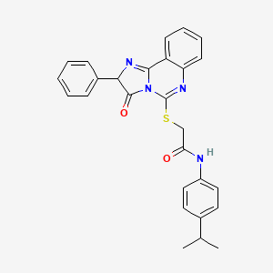 molecular formula C27H24N4O2S B2760460 2-({3-oxo-2-phenyl-2H,3H-imidazo[1,2-c]quinazolin-5-yl}sulfanyl)-N-[4-(propan-2-yl)phenyl]acetamide CAS No. 1053081-09-6