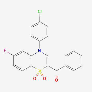 molecular formula C21H13ClFNO3S B2760464 [4-(4-chlorophenyl)-6-fluoro-1,1-dioxido-4H-1,4-benzothiazin-2-yl](phenyl)methanone CAS No. 1112419-07-4