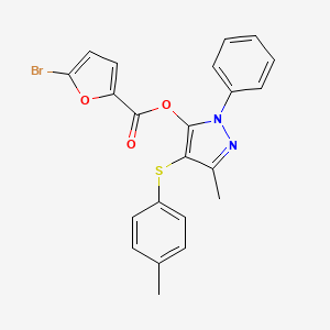 molecular formula C22H17BrN2O3S B2760465 3-methyl-1-phenyl-4-(p-tolylthio)-1H-pyrazol-5-yl 5-bromofuran-2-carboxylate CAS No. 851126-63-1