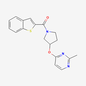molecular formula C18H17N3O2S B2760466 4-{[1-(1-Benzothiophene-2-carbonyl)pyrrolidin-3-yl]oxy}-2-methylpyrimidine CAS No. 2097898-27-4