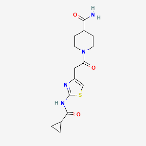 molecular formula C15H20N4O3S B2760469 1-(2-(2-(Cyclopropanecarboxamido)thiazol-4-yl)acetyl)piperidine-4-carboxamide CAS No. 921845-39-8