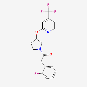 molecular formula C18H16F4N2O2 B2760475 2-(2-Fluorophenyl)-1-(3-((4-(trifluoromethyl)pyridin-2-yl)oxy)pyrrolidin-1-yl)ethanone CAS No. 2034363-79-4
