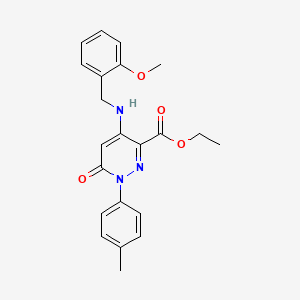 molecular formula C22H23N3O4 B2760487 Ethyl 4-((2-methoxybenzyl)amino)-6-oxo-1-(p-tolyl)-1,6-dihydropyridazine-3-carboxylate CAS No. 922068-50-6