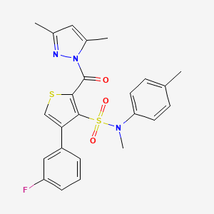 molecular formula C24H22FN3O3S2 B2760489 2-[(3,5-dimethyl-1H-pyrazol-1-yl)carbonyl]-4-(3-fluorophenyl)-N-methyl-N-(4-methylphenyl)thiophene-3-sulfonamide CAS No. 1173770-07-4