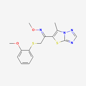 molecular formula C15H16N4O2S2 B2760506 (E)-methoxy({2-[(2-methoxyphenyl)sulfanyl]-1-{6-methyl-[1,2,4]triazolo[3,2-b][1,3]thiazol-5-yl}ethylidene})amine CAS No. 866049-35-6
