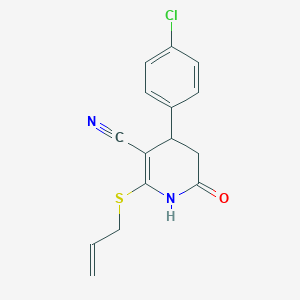 molecular formula C15H13ClN2OS B2760512 2-(Allylthio)-4-(4-chlorophenyl)-6-oxo-1,4,5,6-tetrahydropyridine-3-carbonitrile CAS No. 316359-78-1