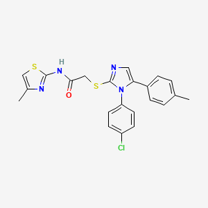 molecular formula C22H19ClN4OS2 B2760513 2-((1-(4-chlorophenyl)-5-(p-tolyl)-1H-imidazol-2-yl)thio)-N-(4-methylthiazol-2-yl)acetamide CAS No. 1226431-93-1
