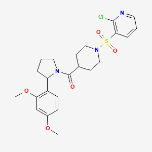 molecular formula C23H28ClN3O5S B2760539 2-Chloro-3-({4-[2-(2,4-dimethoxyphenyl)pyrrolidine-1-carbonyl]piperidin-1-yl}sulfonyl)pyridine CAS No. 1147284-23-8