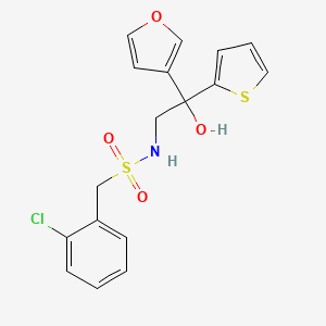 molecular formula C17H16ClNO4S2 B2760543 1-(2-chlorophenyl)-N-(2-(furan-3-yl)-2-hydroxy-2-(thiophen-2-yl)ethyl)methanesulfonamide CAS No. 2034634-69-8