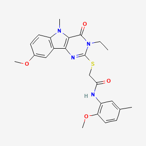 molecular formula C24H26N4O4S B2760613 2-(3-Ethyl-8-methoxy-5-methyl-4-oxopyrimido[5,4-b]indol-2-yl)sulfanyl-N-(2-methoxy-5-methylphenyl)acetamide CAS No. 1112399-77-5