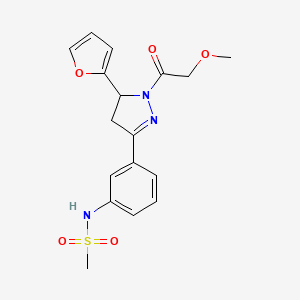 molecular formula C17H19N3O5S B2760650 N-[3-[3-(呋喃-2-基)-2-(2-甲氧基乙酰)-3,4-二氢吡唑-5-基]苯基]甲磺酰胺 CAS No. 851718-93-9