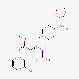molecular formula C22H23ClN4O5 B2760662 Methyl 4-(2-chlorophenyl)-6-{[4-(furan-2-ylcarbonyl)piperazin-1-yl]methyl}-2-oxo-1,2,3,4-tetrahydropyrimidine-5-carboxylate CAS No. 1252822-72-2