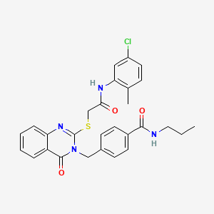 molecular formula C28H27ClN4O3S B2760668 4-((2-((2-((5-chloro-2-methylphenyl)amino)-2-oxoethyl)thio)-4-oxoquinazolin-3(4H)-yl)methyl)-N-propylbenzamide CAS No. 1115323-67-5