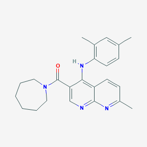 molecular formula C24H28N4O B2760696 氮杂丙烷-1-基(4-((2,4-二甲基苯基)氨基)-7-甲基-1,8-萘啶-3-基)甲酮 CAS No. 1251626-73-9