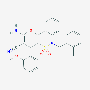 molecular formula C27H23N3O4S B2760717 2-氨基-4-(2-甲氧基苯基)-6-(2-甲基苄基)-4,6-二氢吡喃并[3,2-c][2,1]苯并噻嗪-3-碳腈5,5-二氧化物 CAS No. 893299-06-4