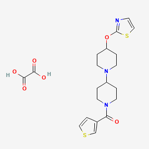 molecular formula C20H25N3O6S2 B2760720 (4-(Thiazol-2-yloxy)-[1,4'-bipiperidin]-1'-yl)(thiophen-3-yl)methanone oxalate CAS No. 2034377-32-5