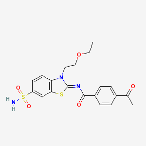 molecular formula C20H21N3O5S2 B2760724 (Z)-4-acetyl-N-(3-(2-ethoxyethyl)-6-sulfamoylbenzo[d]thiazol-2(3H)-ylidene)benzamide CAS No. 865173-87-1