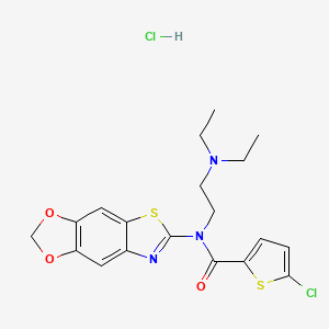 molecular formula C19H21Cl2N3O3S2 B2760736 N-([1,3]dioxolo[4',5':4,5]benzo[1,2-d]thiazol-6-yl)-5-chloro-N-(2-(diethylamino)ethyl)thiophene-2-carboxamide hydrochloride CAS No. 1215804-85-5