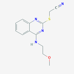 molecular formula C13H14N4OS B2760737 2-[4-(2-Methoxyethylamino)quinazolin-2-yl]sulfanylacetonitrile CAS No. 422532-91-0