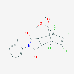 molecular formula C18H15Cl4NO4 B276077 1,7,8,9-Tetrachloro-10,10-dimethoxy-4-(2-methylphenyl)-4-azatricyclo[5.2.1.0~2,6~]dec-8-ene-3,5-dione 