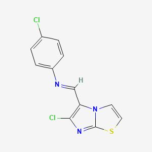 molecular formula C12H7Cl2N3S B2760773 4-chloro-N-[(6-chloroimidazo[2,1-b][1,3]thiazol-5-yl)methylene]aniline CAS No. 241132-36-5