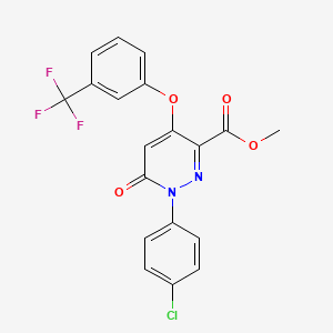 molecular formula C19H12ClF3N2O4 B2760830 Methyl 1-(4-chlorophenyl)-6-oxo-4-[3-(trifluoromethyl)phenoxy]pyridazine-3-carboxylate CAS No. 338405-39-3