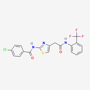 molecular formula C19H13ClF3N3O2S B2760837 4-chloro-N-(4-(2-oxo-2-((2-(trifluoromethyl)phenyl)amino)ethyl)thiazol-2-yl)benzamide CAS No. 921541-20-0
