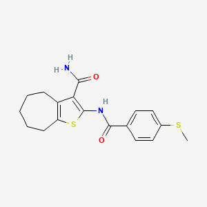 molecular formula C18H20N2O2S2 B2760843 2-(4-(甲硫基)苯甲酰胺基)-5,6,7,8-四氢-4H-环庚[b]噻吩-3-羧酰胺 CAS No. 896353-51-8