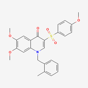 molecular formula C26H25NO6S B2760844 6,7-Dimethoxy-3-(4-methoxyphenyl)sulfonyl-1-[(2-methylphenyl)methyl]quinolin-4-one CAS No. 872198-94-2