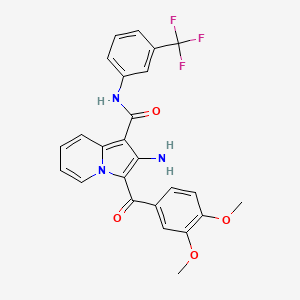 molecular formula C25H20F3N3O4 B2760868 2-氨基-3-(3,4-二甲氧基苯甲酰)-N-[3-(三氟甲基)苯基]吲哩啉-1-羧酰胺 CAS No. 898417-45-3