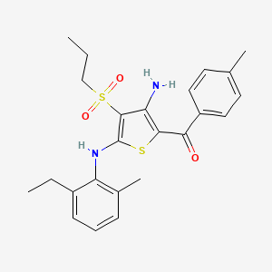molecular formula C24H28N2O3S2 B2760876 (3-Amino-5-((2-ethyl-6-methylphenyl)amino)-4-(propylsulfonyl)thiophen-2-yl)(p-tolyl)methanone CAS No. 890793-84-7