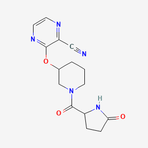 molecular formula C15H17N5O3 B2760903 3-((1-(5-Oxopyrrolidine-2-carbonyl)piperidin-3-yl)oxy)pyrazine-2-carbonitrile CAS No. 2034207-07-1