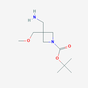 molecular formula C11H22N2O3 B2760913 Tert-butyl 3-(aminomethyl)-3-(methoxymethyl)azetidine-1-carboxylate CAS No. 1781613-26-0