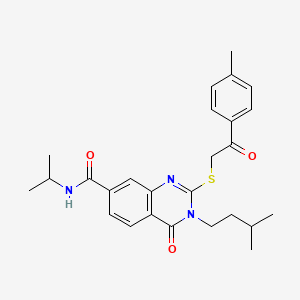 molecular formula C26H31N3O3S B2760916 3-isopentyl-N-isopropyl-4-oxo-2-((2-oxo-2-(p-tolyl)ethyl)thio)-3,4-dihydroquinazoline-7-carboxamide CAS No. 1113139-67-5