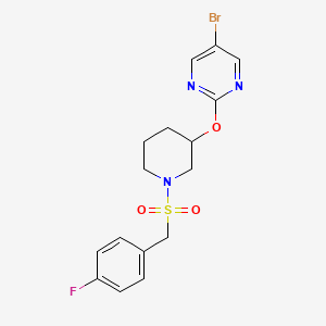 molecular formula C16H17BrFN3O3S B2760918 5-Bromo-2-((1-((4-fluorobenzyl)sulfonyl)piperidin-3-yl)oxy)pyrimidine CAS No. 2034579-37-6