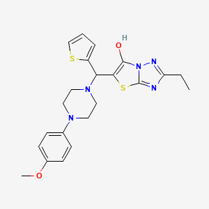 molecular formula C22H25N5O2S2 B2760928 2-Ethyl-5-((4-(4-methoxyphenyl)piperazin-1-yl)(thiophen-2-yl)methyl)thiazolo[3,2-b][1,2,4]triazol-6-ol CAS No. 886915-26-0