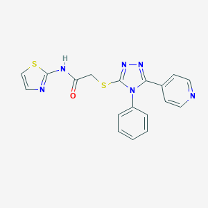molecular formula C18H14N6OS2 B276093 2-{[4-phenyl-5-(pyridin-4-yl)-4H-1,2,4-triazol-3-yl]sulfanyl}-N-(1,3-thiazol-2-yl)acetamide 