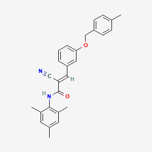 molecular formula C27H26N2O2 B2760945 (E)-2-cyano-3-[3-[(4-methylphenyl)methoxy]phenyl]-N-(2,4,6-trimethylphenyl)prop-2-enamide CAS No. 732269-10-2