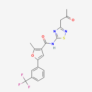 2-methyl-N-(3-(2-oxopropyl)-1,2,4-thiadiazol-5-yl)-5-(3-(trifluoromethyl)phenyl)furan-3-carboxamide