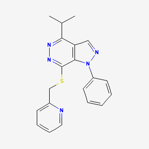 molecular formula C20H19N5S B2760949 2-({[1-phenyl-4-(propan-2-yl)-1H-pyrazolo[3,4-d]pyridazin-7-yl]sulfanyl}methyl)pyridine CAS No. 1105201-66-8