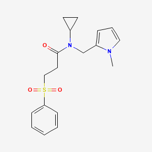 molecular formula C18H22N2O3S B2760969 N-cyclopropyl-N-((1-methyl-1H-pyrrol-2-yl)methyl)-3-(phenylsulfonyl)propanamide CAS No. 1286725-07-2