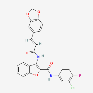 (E)-3-(3-(benzo[d][1,3]dioxol-5-yl)acrylamido)-N-(3-chloro-4-fluorophenyl)benzofuran-2-carboxamide