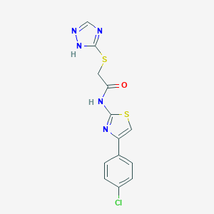 molecular formula C13H10ClN5OS2 B276101 N-[4-(4-chlorophenyl)-1,3-thiazol-2-yl]-2-(1H-1,2,4-triazol-5-ylsulfanyl)acetamide 