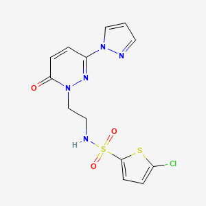 molecular formula C13H12ClN5O3S2 B2761012 5-chloro-N-(2-(6-oxo-3-(1H-pyrazol-1-yl)pyridazin-1(6H)-yl)ethyl)thiophene-2-sulfonamide CAS No. 1351620-54-6