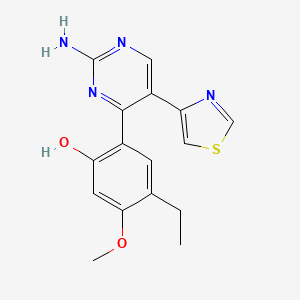 molecular formula C16H16N4O2S B2761022 2-(2-Amino-5-(thiazol-4-yl)pyrimidin-4-yl)-4-ethyl-5-methoxyphenol CAS No. 105258-14-8